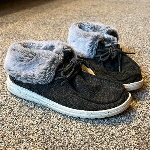 Hey Dude Black and Gray Women's Moccasins
